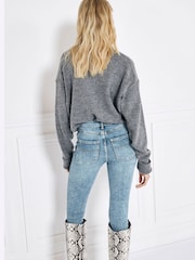 River Island Blue Mid Rise Bum Sculpt Ripped Knee Skinny Jeans - Image 2 of 4