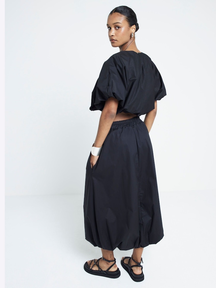 River Island Black Bubble Hem Midi Skirt - Image 2 of 4