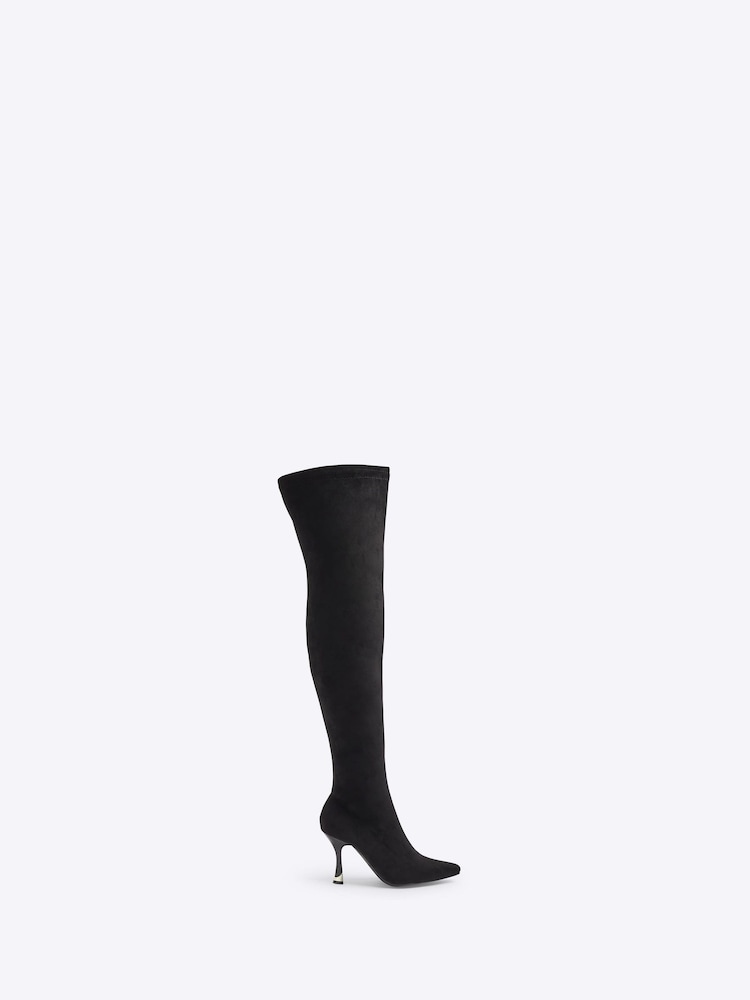 River Island Black Over The Knee Sock Boots - Image 1 of 4