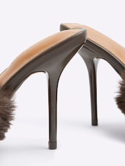 River Island Brown Faux Fur Heeled Mules - Image 4 of 5