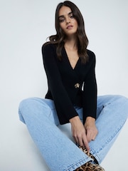 črna - River Island dolg rokav; z dolgimi rokavi Asymetric Button pletena jopa - Slika 1 iz 6