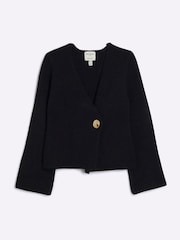 črna - River Island dolg rokav; z dolgimi rokavi Asymetric Button pletena jopa - Slika 5 iz 6