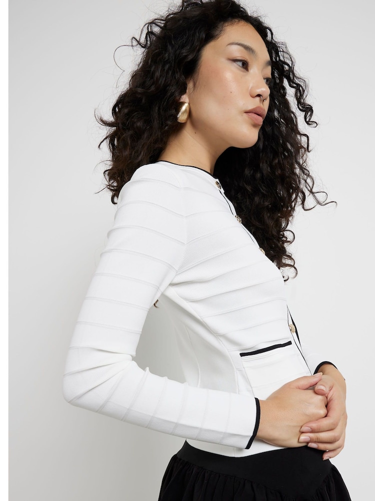 River Island White Military Kintted Cardigan - Image 2 of 3