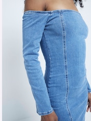 River Island Blue Denim Bardot Midi Dress - Image 3 of 4