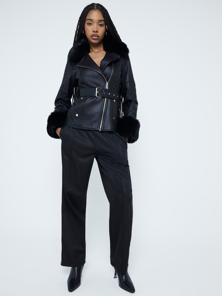 River Island Black Faux Leather Quilted Buckle Biker Jacket - Image 2 of 4