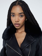 River Island Black Faux Leather Quilted Buckle Biker Jacket - Image 3 of 4