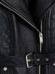 River Island Black Faux Leather Quilted Buckle Biker Jacket - Image 4 of 4
