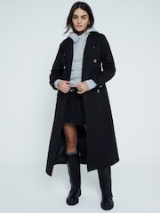River Island Black Long Line Tailored Trench 100% Cotton Coat - Image 1 of 6