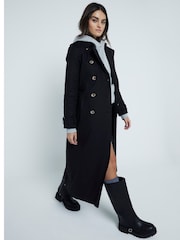 River Island Black Long Line Tailored Trench 100% Cotton Coat - Image 2 of 6