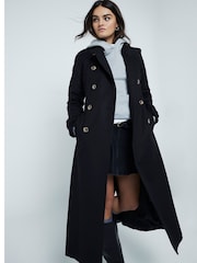 River Island Black Long Line Tailored Trench 100% Cotton Coat - Image 3 of 6