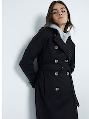 River Island Black Long Line Tailored Trench 100% Cotton Coat - Image 4 of 6