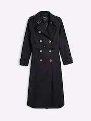 River Island Black Long Line Tailored Trench 100% Cotton Coat - Image 5 of 6