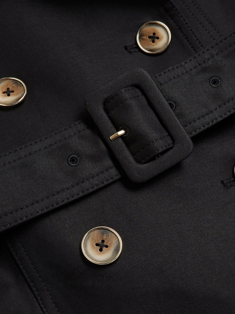 River Island Black Long Line Tailored Trench 100% Cotton Coat - Image 6 of 6
