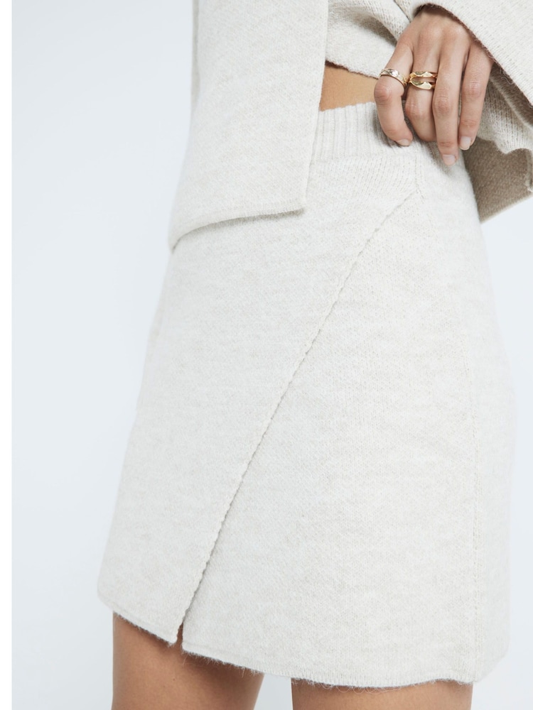 River Island Grey Asym Wrap 100% Cotton Knitted Mini Skirt - Image 3 of 4