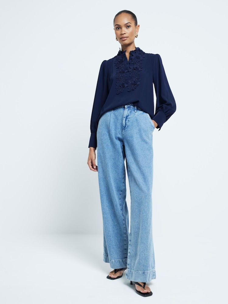 River Island Blue Floral Appliqué Blouse - Image 1 of 4