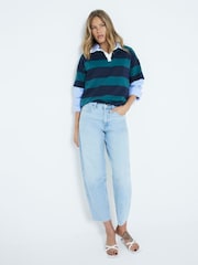 River Island Blue 100% Cotton Oversized High Rise Barrel Jeans - Image 1 of 5