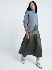 River Island Green Faux Leather Pleated Midi Skirt - Image 1 of 6