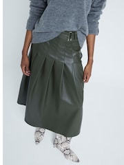 River Island Green Faux Leather Pleated Midi Skirt - Image 2 of 6