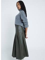 River Island Green Faux Leather Pleated Midi Skirt - Image 3 of 6