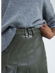 River Island Green Faux Leather Pleated Midi Skirt - Image 4 of 6