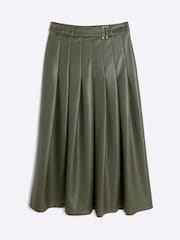 River Island Green Faux Leather Pleated Midi Skirt - Image 5 of 6