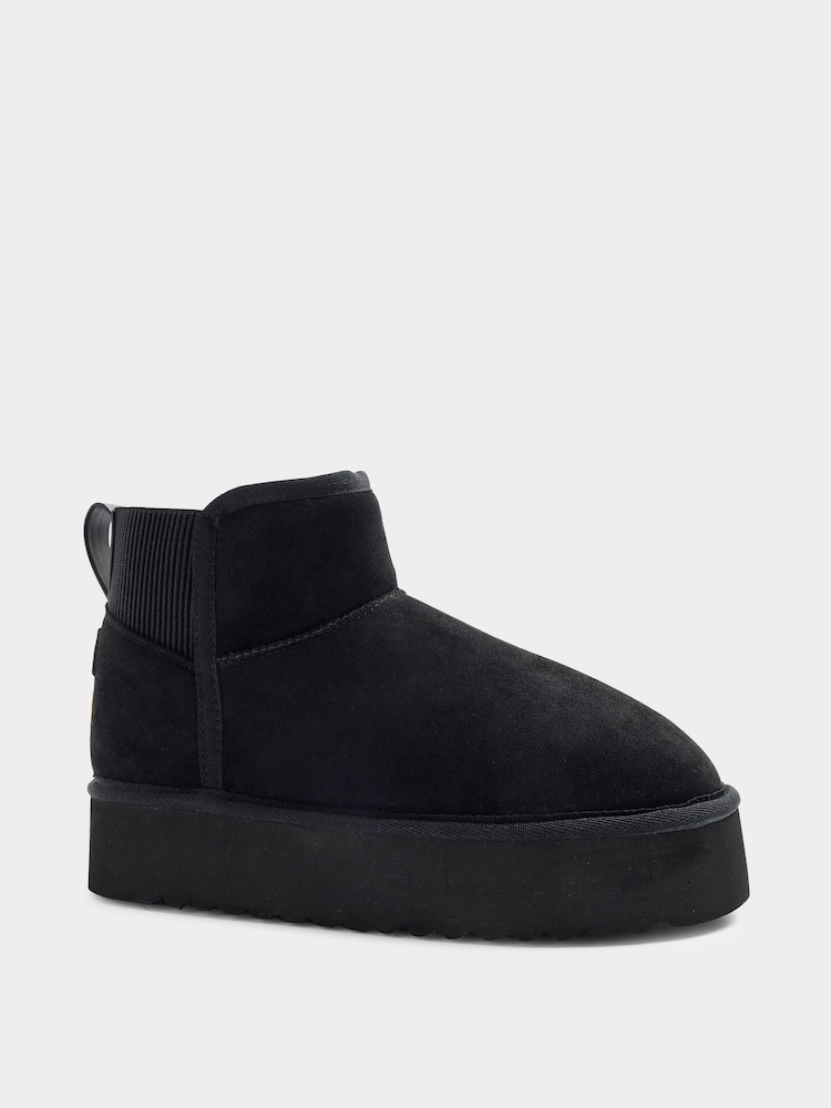 River Island Black Faux Fur Lined Elastic Back Boots - Image 2 of 5