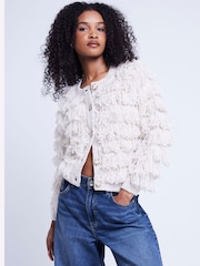 River Island Cream Fringe Knitted Cardigan - Image 1 of 4