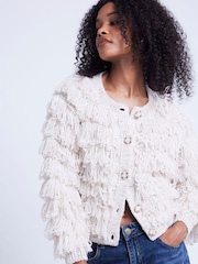 River Island Cream Fringe Knitted Cardigan - Image 2 of 4