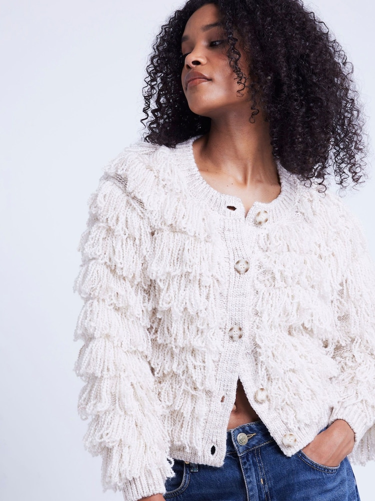 River Island Cream Fringe Knitted Cardigan - Image 2 of 4
