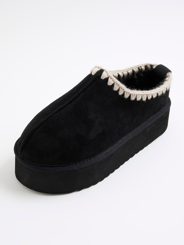 River Island Black Faux Fur Lined Platform Slippers - Image 2 of 4