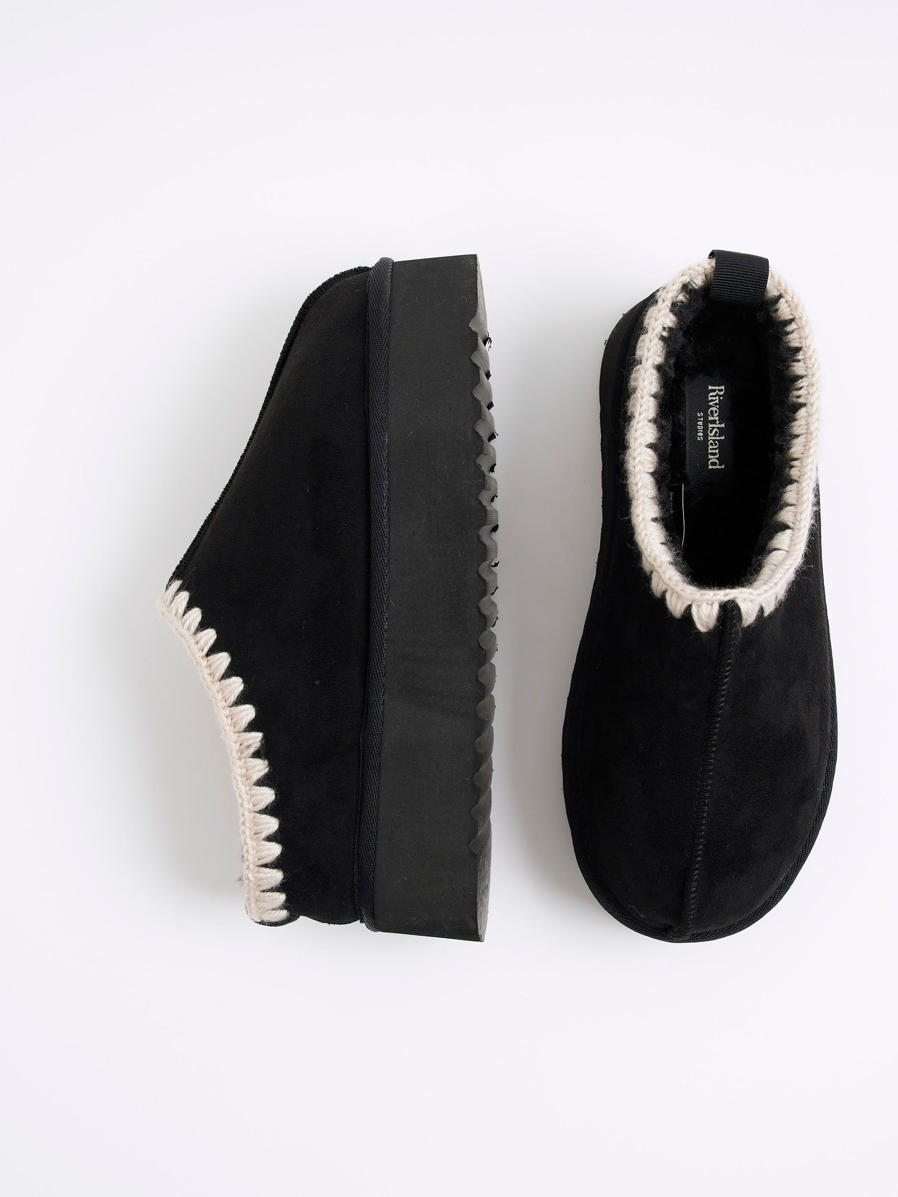 Buy River Island Black Faux Fur Lined Platform Slippers from Next USA