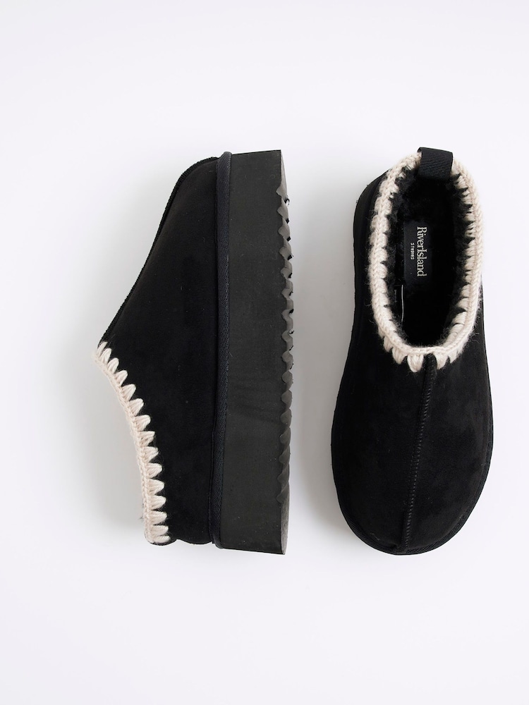 Zwart - River Island Faux Fur Lined Platform Slippers - Image 3 of 4