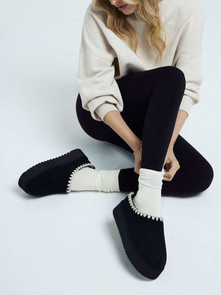 River Island Black Faux Fur Lined Platform Slippers - Image 5 of 5 River Island Black Faux Fur Lined Platform Slippers - Image 5 of 5