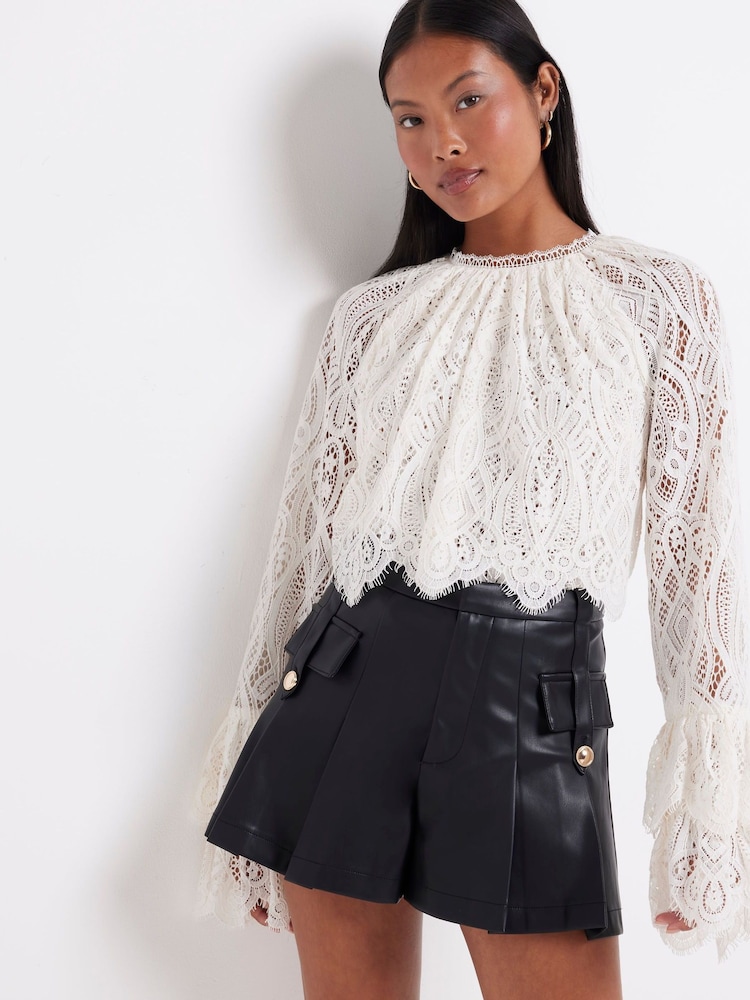 River Island Black Petite Military Faux Leather Shorts - Image 1 of 6 River Island Black Petite Military Faux Leather Shorts - Image 1 of 6