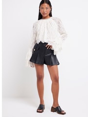 River Island Black Petite Military Faux Leather Shorts - Image 2 of 6