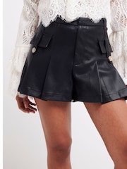 River Island Black Petite Military Faux Leather Shorts - Image 3 of 6