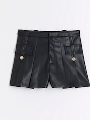 River Island Black Petite Military Faux Leather Shorts - Image 6 of 6
