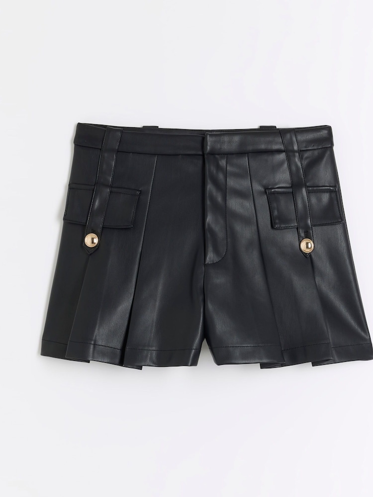 River Island Black Petite Military Faux Leather Shorts - Image 6 of 6 River Island Black Petite Military Faux Leather Shorts - Image 6 of 6