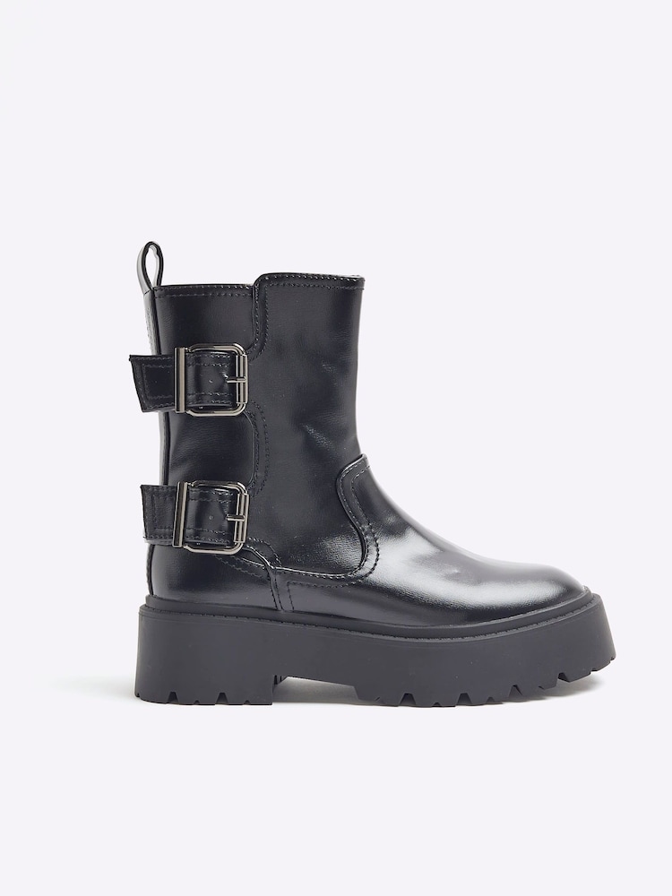 River Island Black Double Buckle Chunky Boots - Image 1 of 6