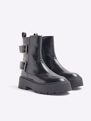 River Island Black Double Buckle Chunky Boots - Image 2 of 6