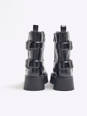 River Island Black Double Buckle Chunky Boots - Image 3 of 6