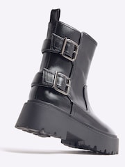 River Island Black Double Buckle Chunky Boots - Image 4 of 6