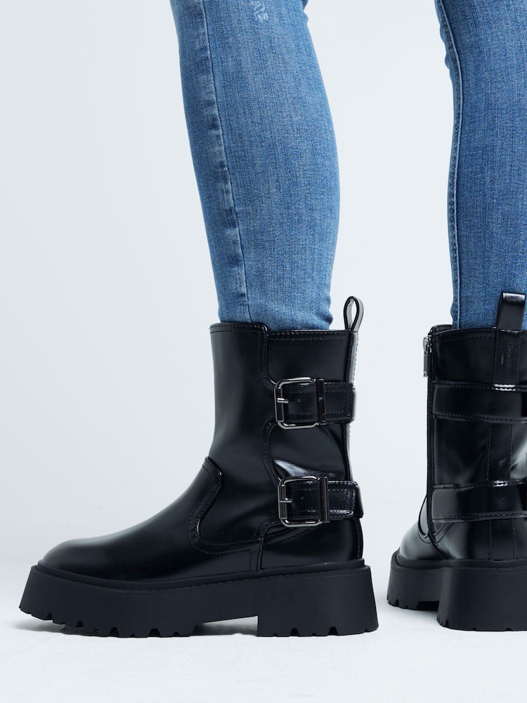 River Island Black Double Buckle Chunky Boots - Image 6 of 6