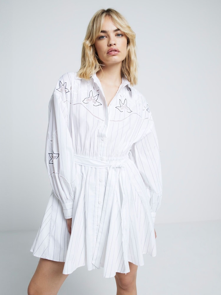 River Island Cream Poplin Cutwork 100% Cotton Shirt Dress - Image 1 of 4 River Island Cream Poplin Cutwork 100% Cotton Shirt Dress - Image 1 of 4