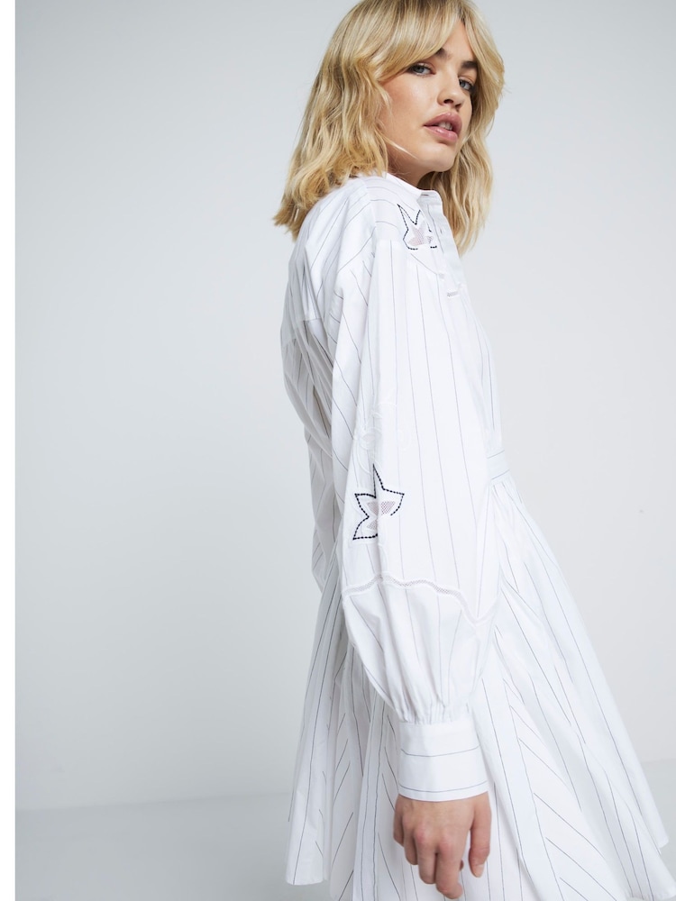 River Island Cream Poplin Cutwork 100% Cotton Shirt Dress - Image 2 of 4 River Island Cream Poplin Cutwork 100% Cotton Shirt Dress - Image 2 of 4