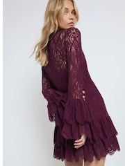 River Island Red Burgundy Lace Tiered Shift Dress - Image 2 of 4