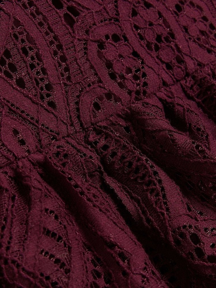 River Island Red Burgundy Lace Tiered Shift Dress - Image 4 of 4