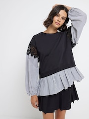 River Island Black Shirt Hem 100% Cotton Sweatshirt - Image 1 of 4