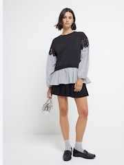 River Island Black Shirt Hem 100% Cotton Sweatshirt - Image 2 of 4