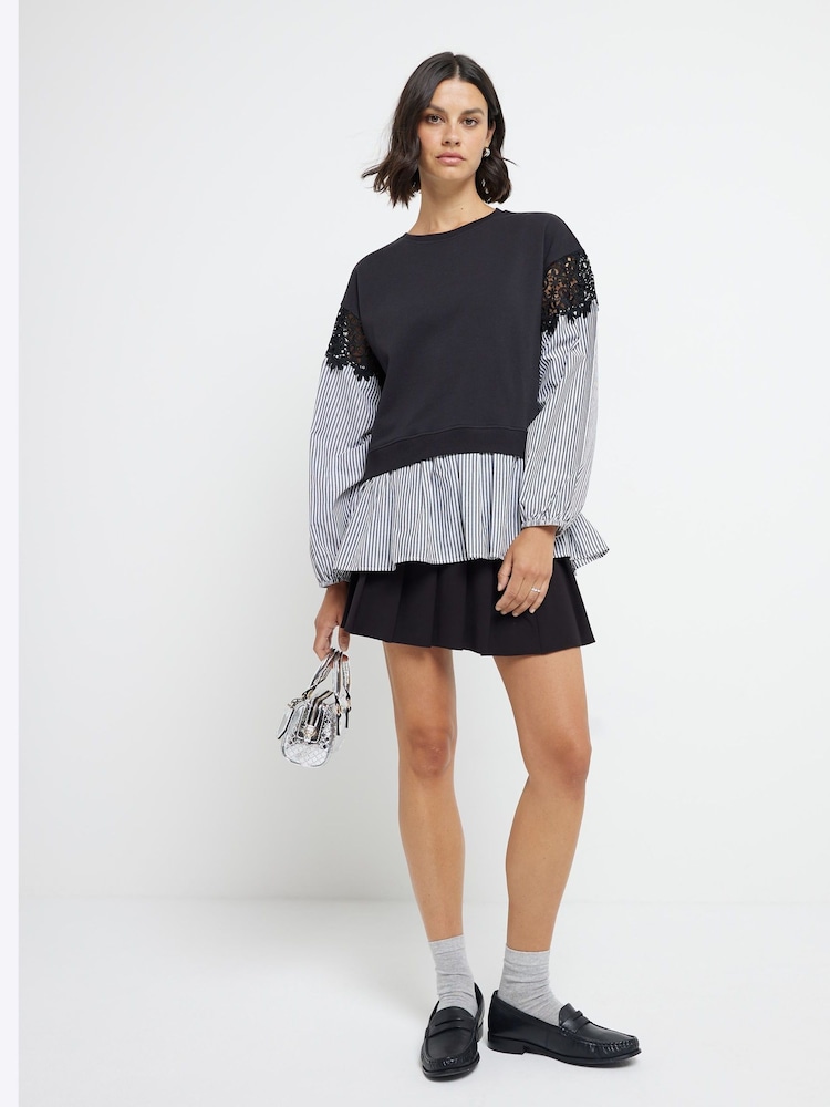 River Island Black Shirt Hem 100% Cotton Sweatshirt - Image 2 of 4